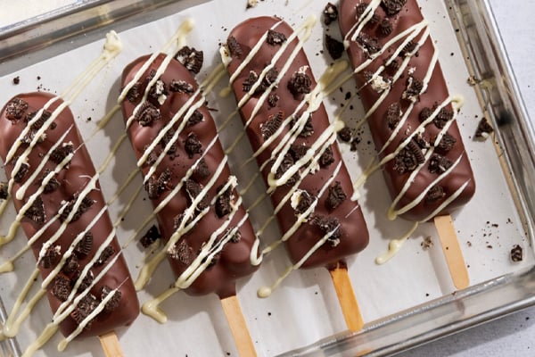 Chocolate Marshmallow Ice Cream Bar made with OREO Cookie Pieces