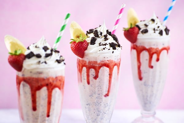Strawberry Banana Milkshake made with OREO Cookie Pieces